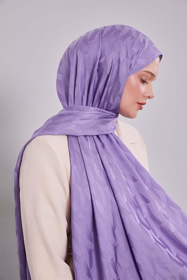 Lilac geometric pattern jacquard shawl