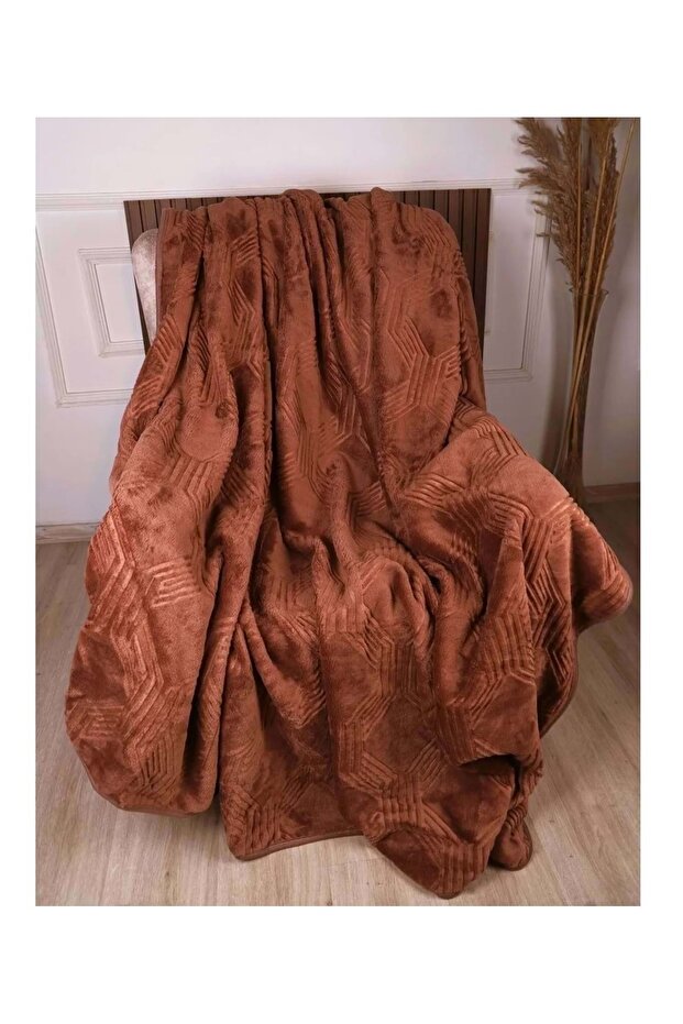 بطانية فردية عصرية منقوشة (155×220) - بني كاميو بطراز آرت ديكو