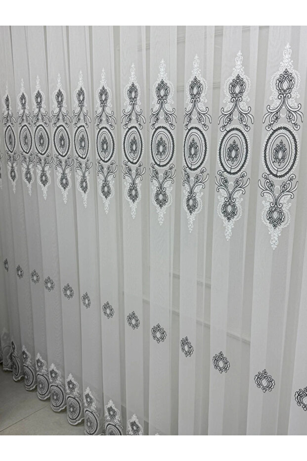 Ottoman Motif 1453 Silver-Detail 1/2.5 Pleated Tulle Sheer Curtain APM