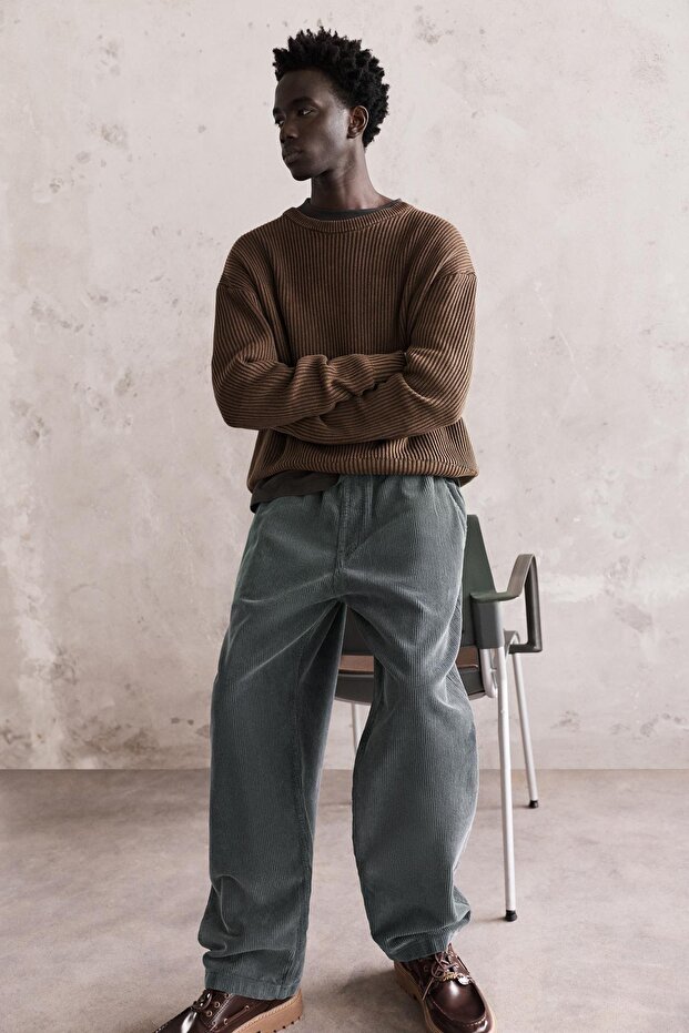 Kordonlu baggy kadife jogger pantolon - 1