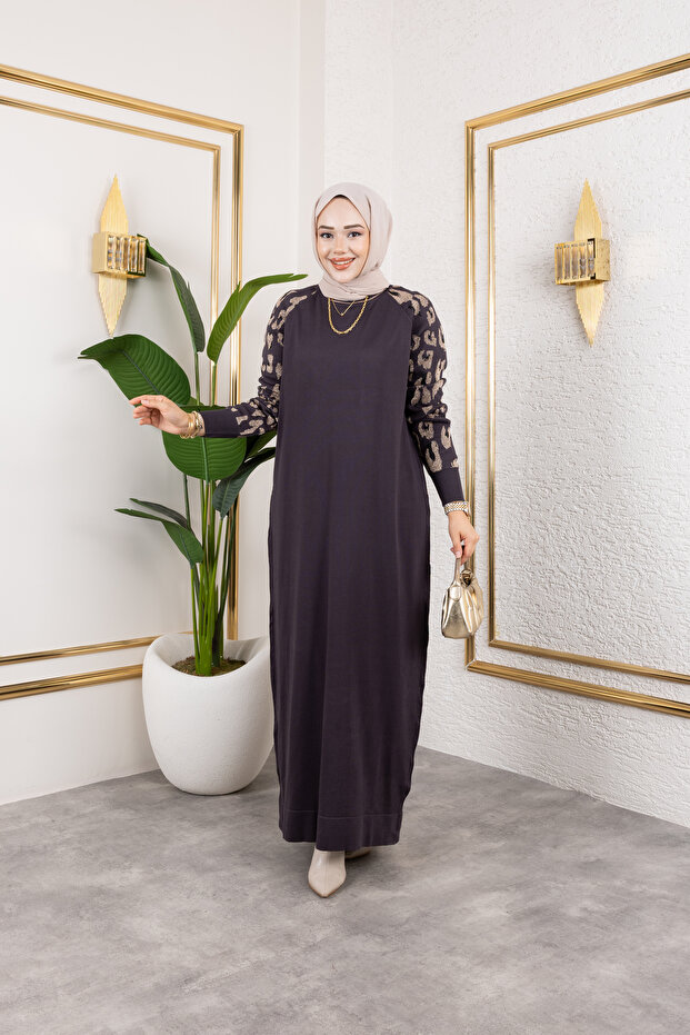 Leopar Desenli Merserize Elbise - 1