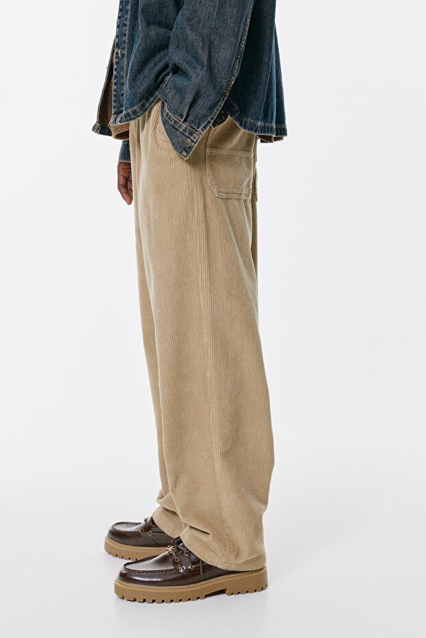 Kordonlu baggy kadife jogger pantolon - 4