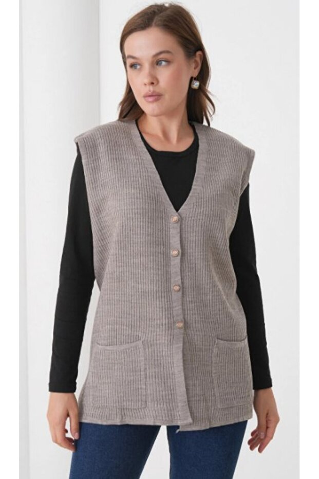 Women's Mother Plus Size Corded Fabric Wool Knitwear Vest