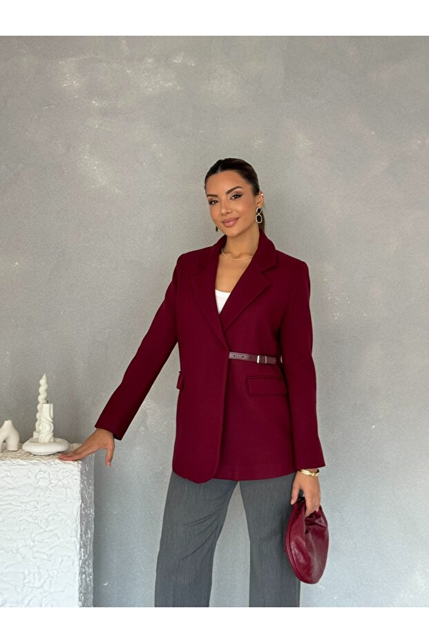 Lined Short Cashmere Leya Jacket with Side Belt Detail