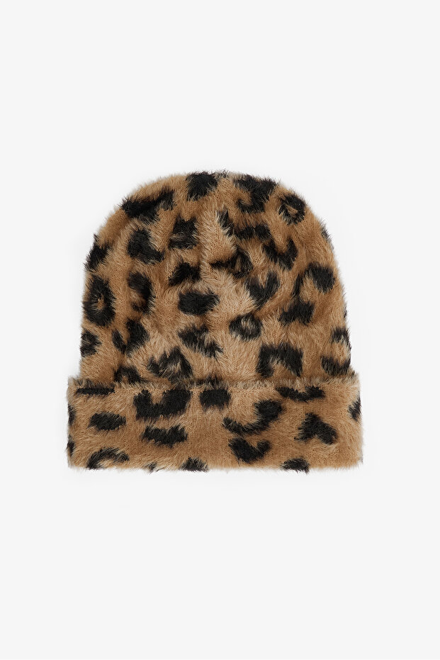 Leopard Patterned Soft Textured Beanie - 1