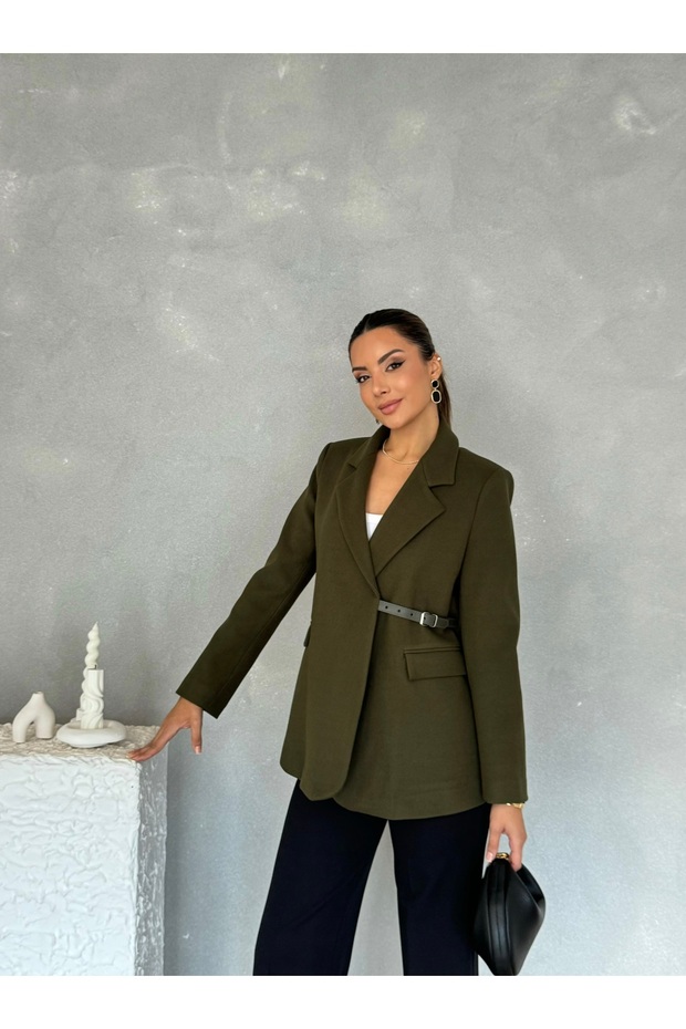 Lined Short Cashmere Leya Jacket with Side Belt Detail