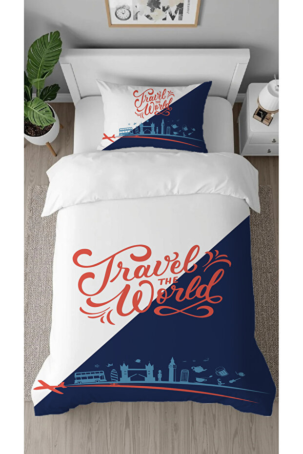 Holiday Trip Travel the World Patterned Digital Printed Special Design Stylish Children's Duvet Cover Set Without Sheets