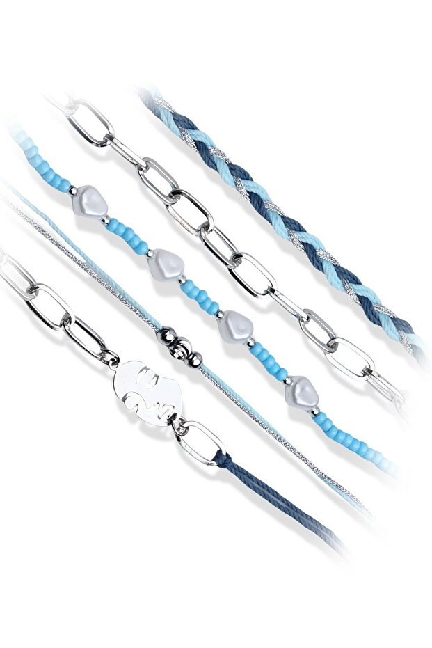 مجموعة من خمسة أساور مطرزة باللون الأزرق - 1