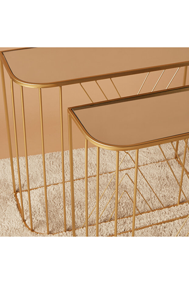 طقم طاولة وحدة تحكم مستطيلة الشكل مع سطح مرآة من قطعتين - 3