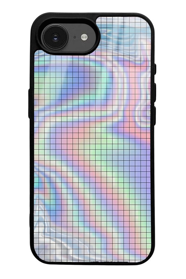 iPhone 16E Compatible Neon Checkerboard Design Glossy Phone Case