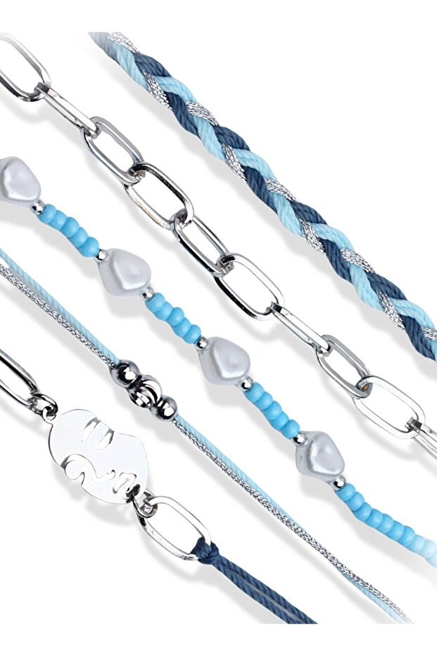 مجموعة من خمسة أساور مطرزة باللون الأزرق - 2