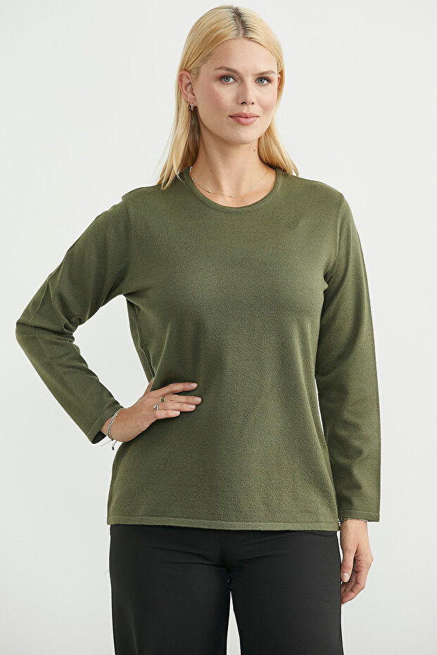 سترة تريكو طويلة بياقة دائرية - أخضر - 2