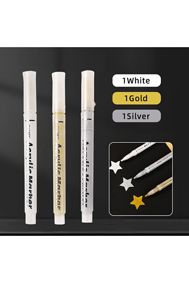 1White1Gold1Silver 1/3Pcs/Set High-gloss Gold,Silver and White Painting Graffiti Pens, Waterproof In