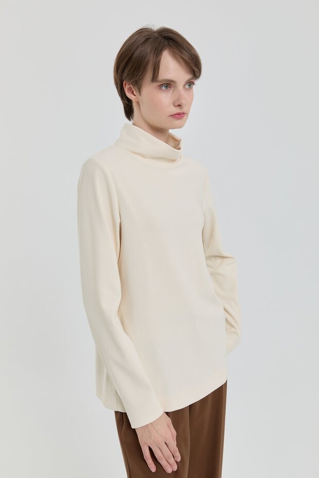 Dik Yaka Basic Örme Bluz Ekru - 2