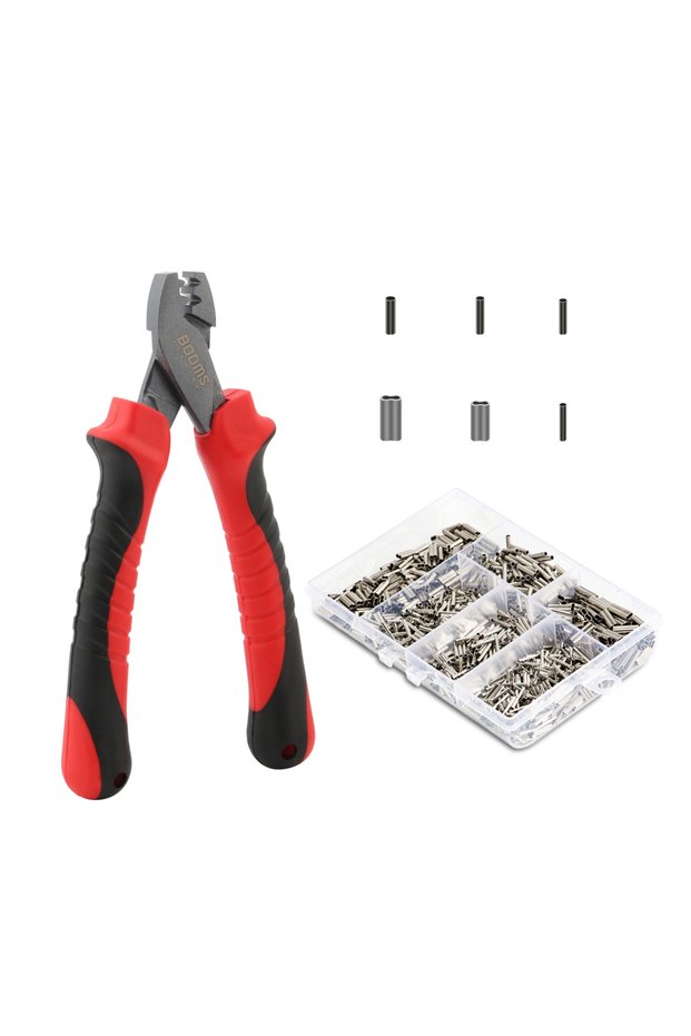 Red set Booms Fishing CP2 Fishing Crimping Pliers with 300Pcs/set for Single & Double 6 Size Fishing