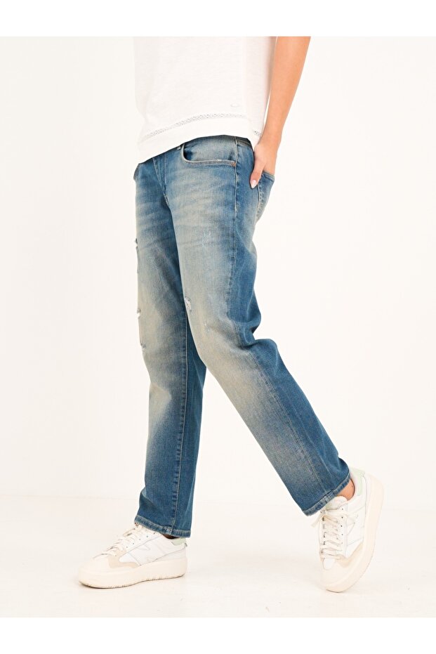 Blugi dama boyfriend cu aspect decolorat - 7