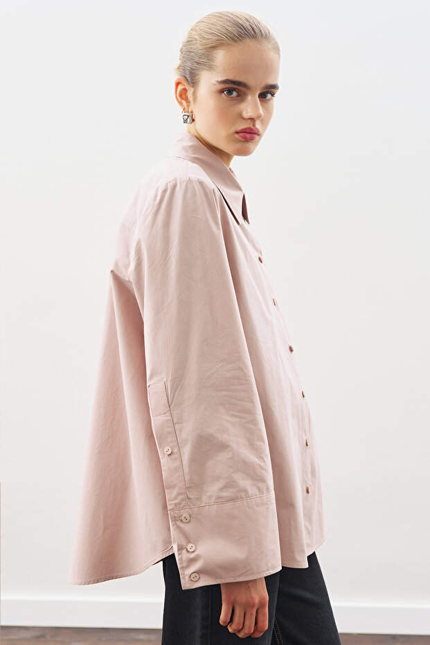 GENİŞ MANŞETLİ KLASİK GÖMLEK SOFT PEMBE - 5