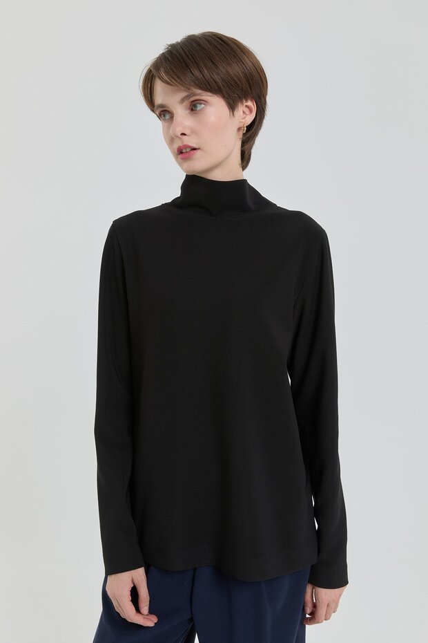 Dik Yaka Basic Örme Bluz Siyah - 3
