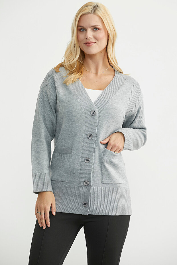 Oversized Pocket Knitwear Cardigan - Gray