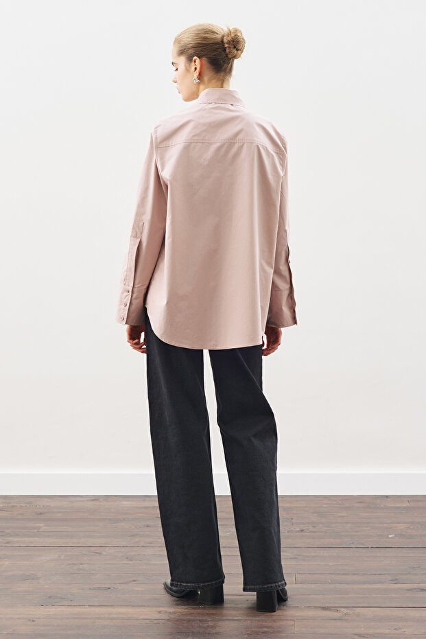 GENİŞ MANŞETLİ KLASİK GÖMLEK SOFT PEMBE - 7