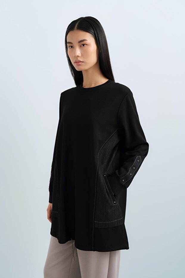 Rahat Kalıp Örme Çelik Sweat Siyah - 4