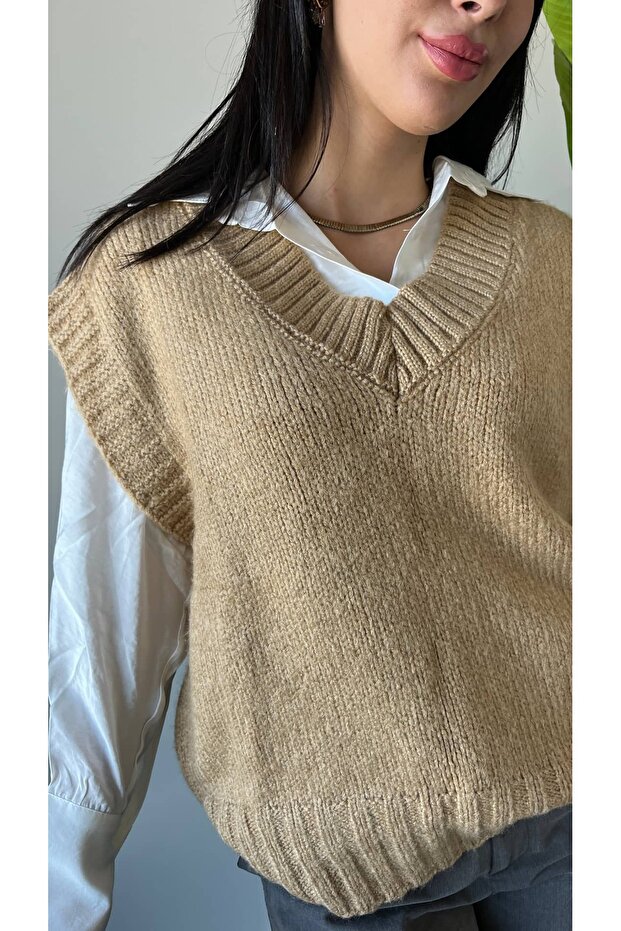 V Yaka Örgü Süveter - 2