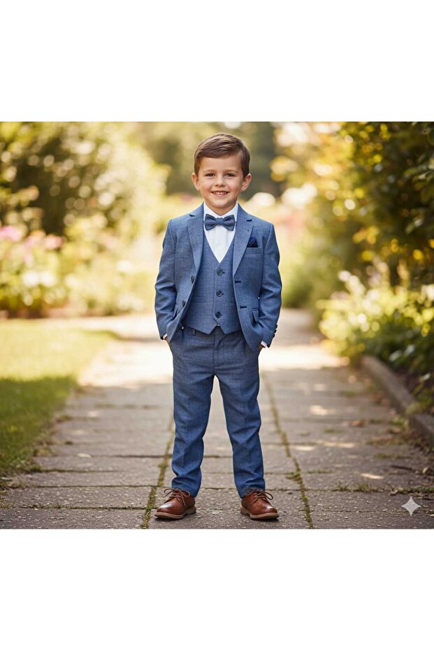 Children's Armour Patterned Suit with a Vest, Shirt and a Bow Tie Included
