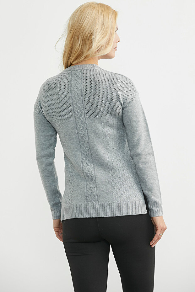 سترة تريكو طويلة من الخلف - رمادي - 4