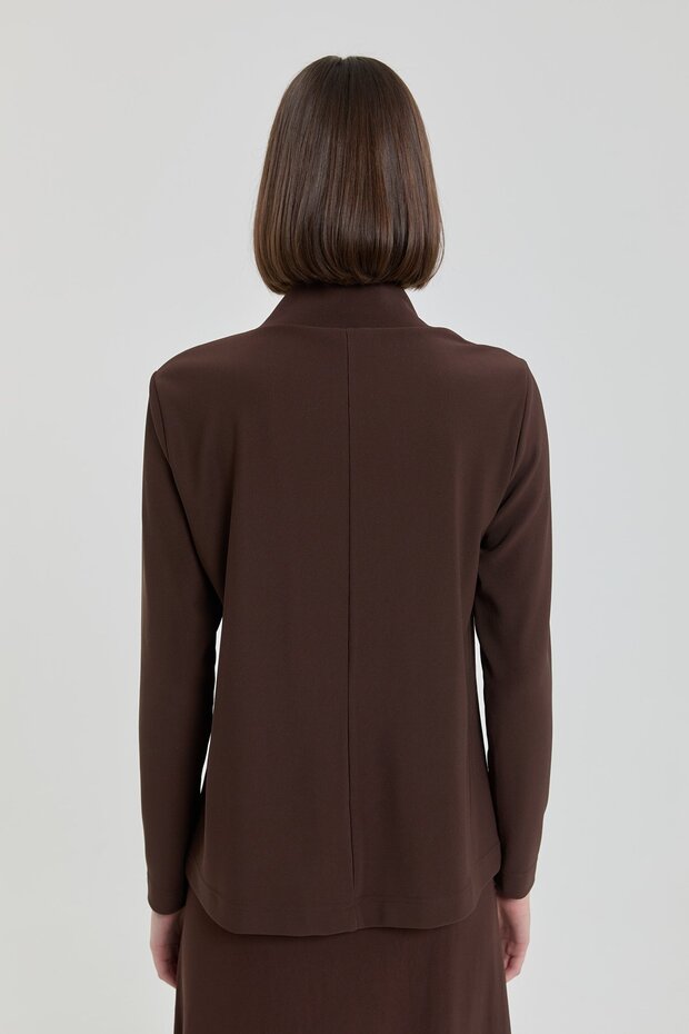 Dik Yaka Basic Örme Bluz Kahve - 4