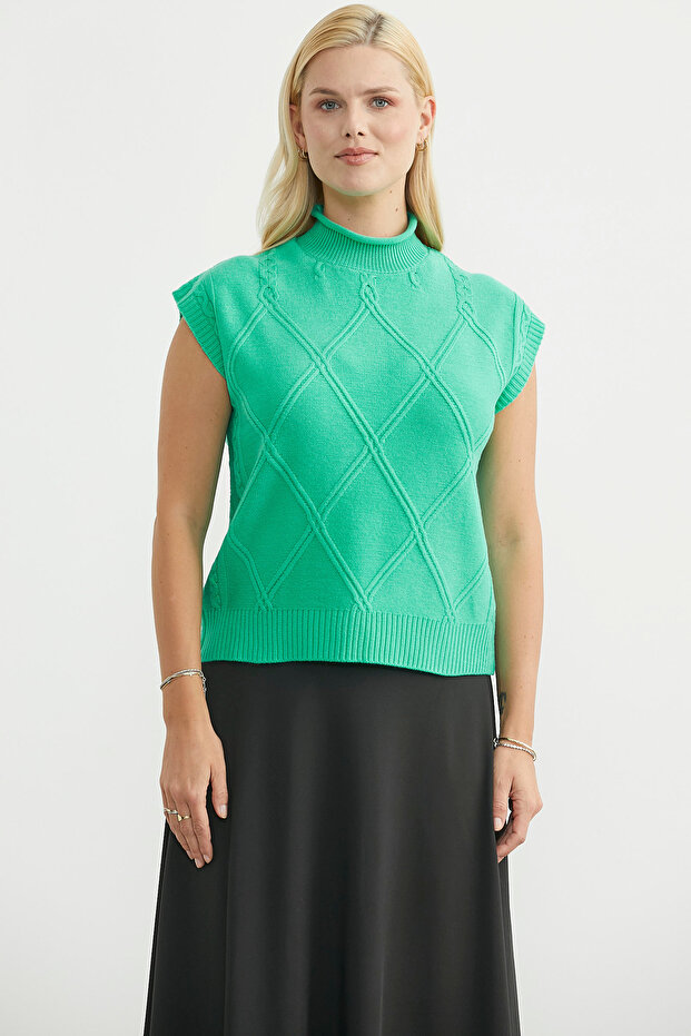 Mock Neck Sleeveless Knitwear Sweater - Green