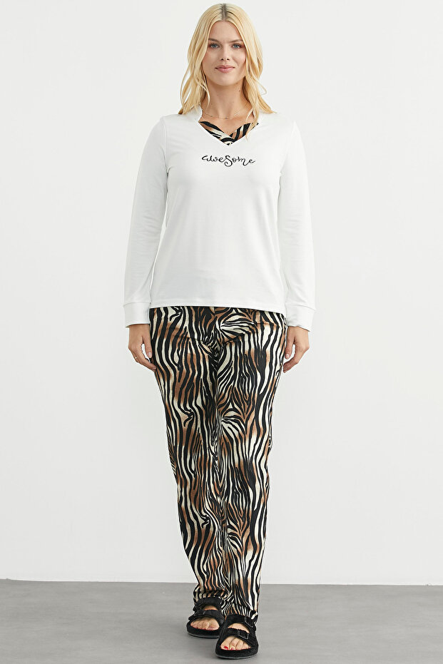 Set pijama combinat leopard - Ecru - 2