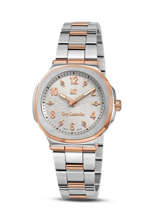 Charlie 33mm Ladies Swiss Quartz Watch, White Silver Sunray Dial, Rose Gold-Plated