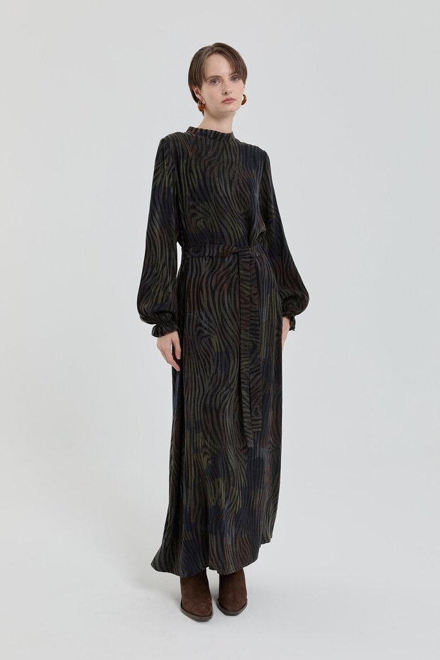 Jakarlı Bambu Elbise Siyah - 4