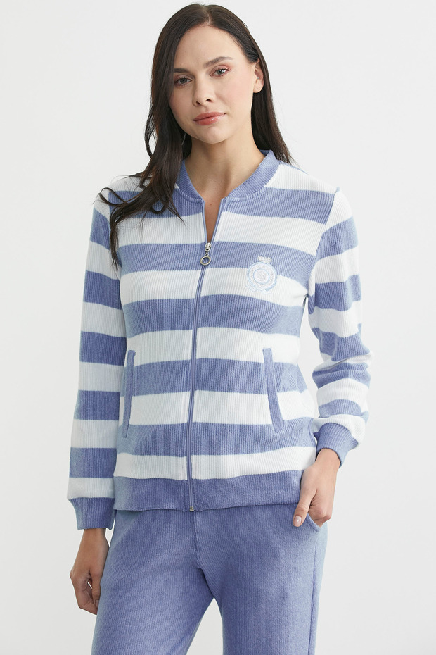 Σετ Πυτζάμες κοτλέ ρίγες - Μπλε - 3