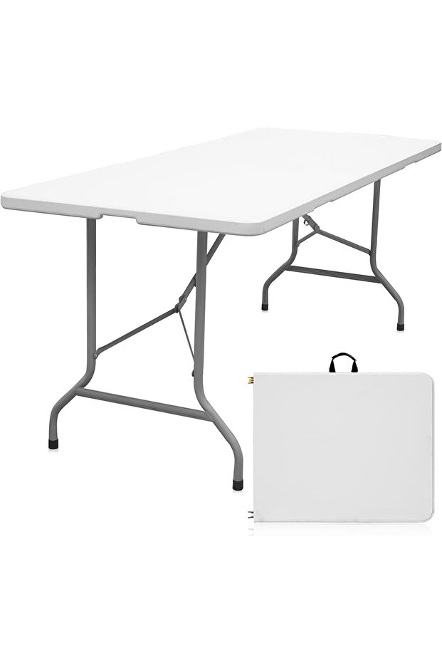 Folding Table 6ft Portable Heavy Duty Plastic Fold-in-Half Utility Picnic Table