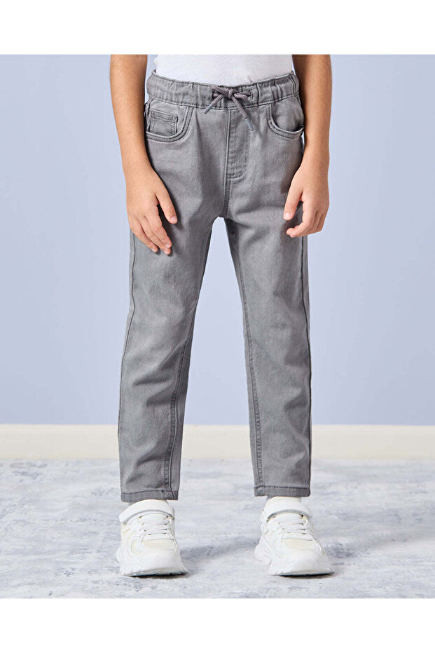 Boys Grey Knitted 5 Pocket Jeans