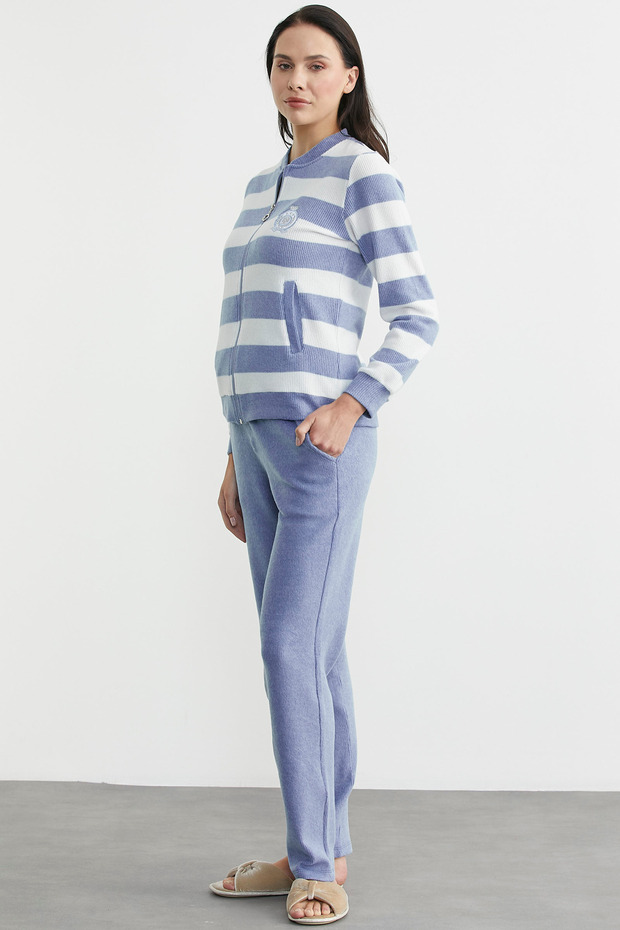 Σετ Πυτζάμες κοτλέ ρίγες - Μπλε - 4