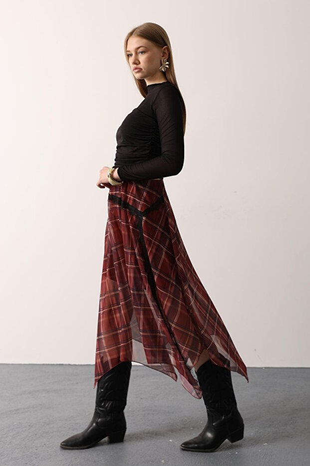 Ekose Dantelli Etek - 5