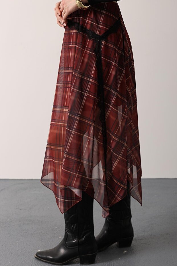 Ekose Dantelli Etek - 4