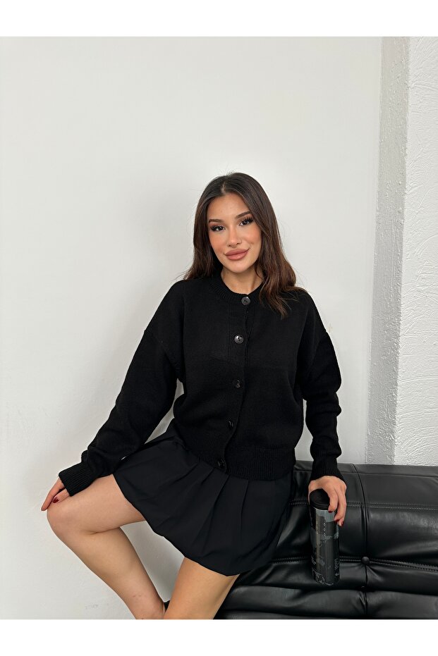 Basic Düğmeli Triko Hırka - 2
