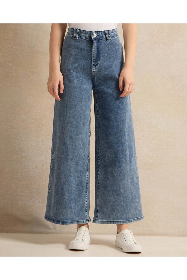 Senior Girls Blue Wide Leg Jeans
