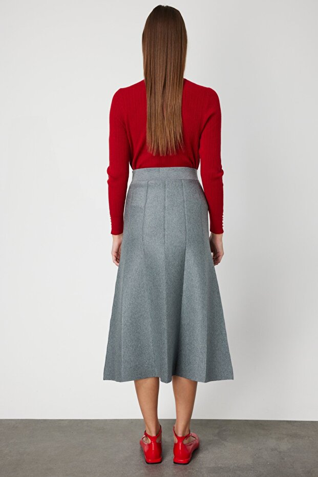 Pileli Midi Triko Etek - 5