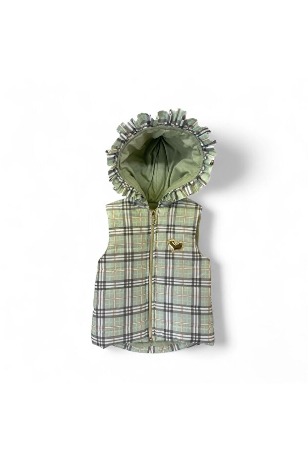 Girl's hooded plaid vest