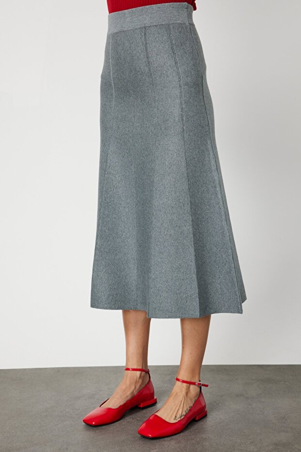 Pileli Midi Triko Etek - 4