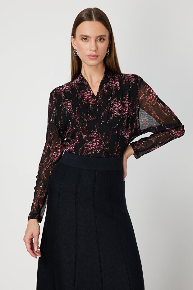 Desenli Şifon Bluz - 1