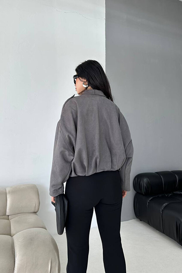 Kadın Süet Bomber Ceket - 4
