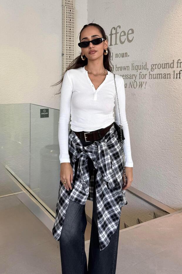 Beyaz Düğmeli Pamuklu Basic - 2