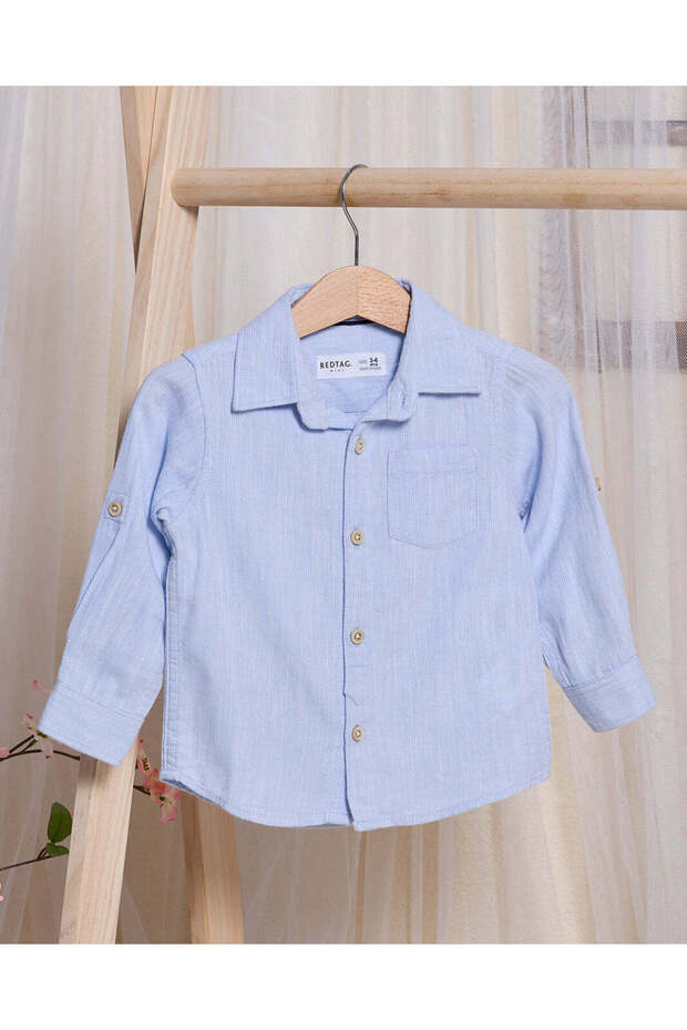 Infant Boys Blue Dobby Shirt