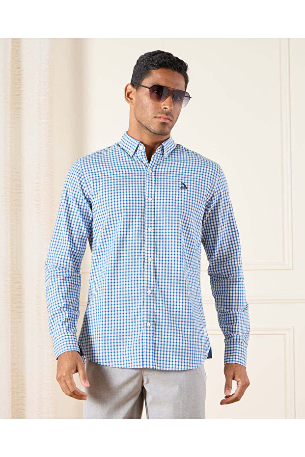 Men Blue Checkered Shirt