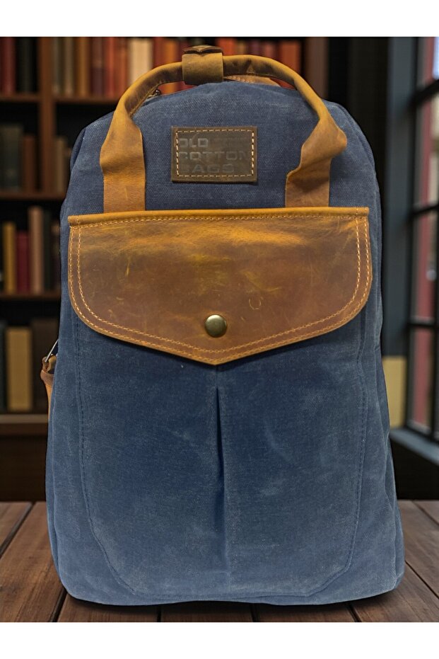 Vintage Leather Canvas Waterproof Disayn Unisex Excursion School Camping Travel Backpack 28X39Cm